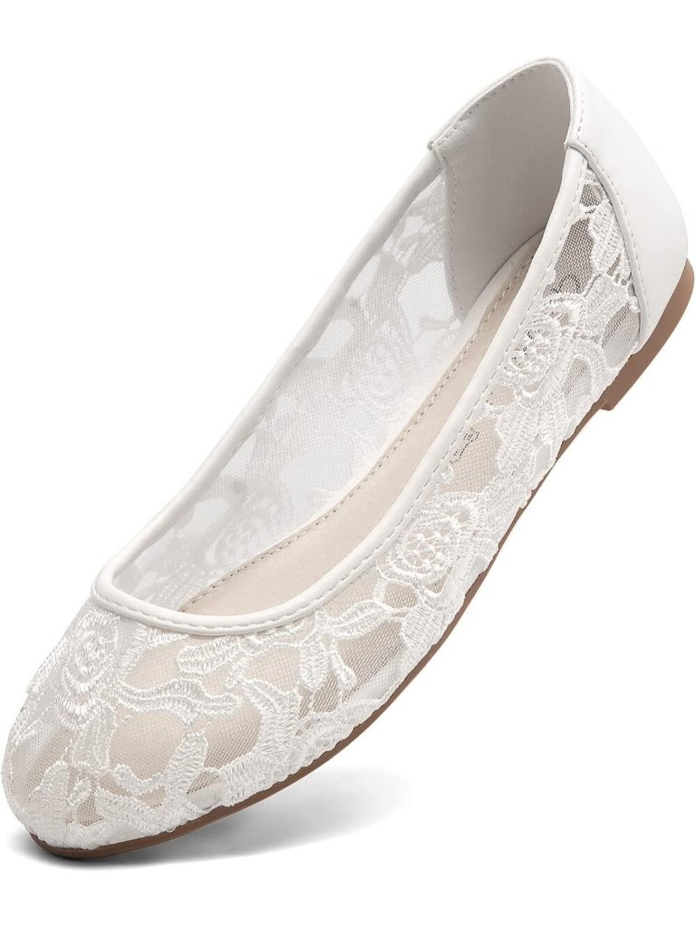 👑Women's Ballet Flats Round Toe Slip on Lace Flat Comfortable Floral Flat Shoes